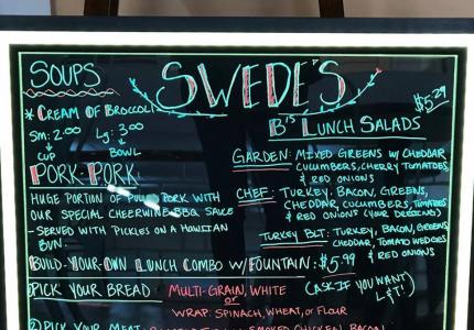 Chalkboard menu at Swede's Cafe